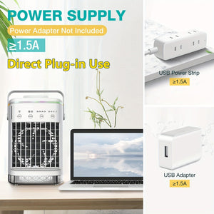 Planet Gates White Air Cooler Fan, Portable Misting Cooler Fan, Personal Space Evaporative Cooler, Humidifier, Mini USB Cooling Desktop Fan With 4 Wind Speeds For Bedroom, Travel, Office
