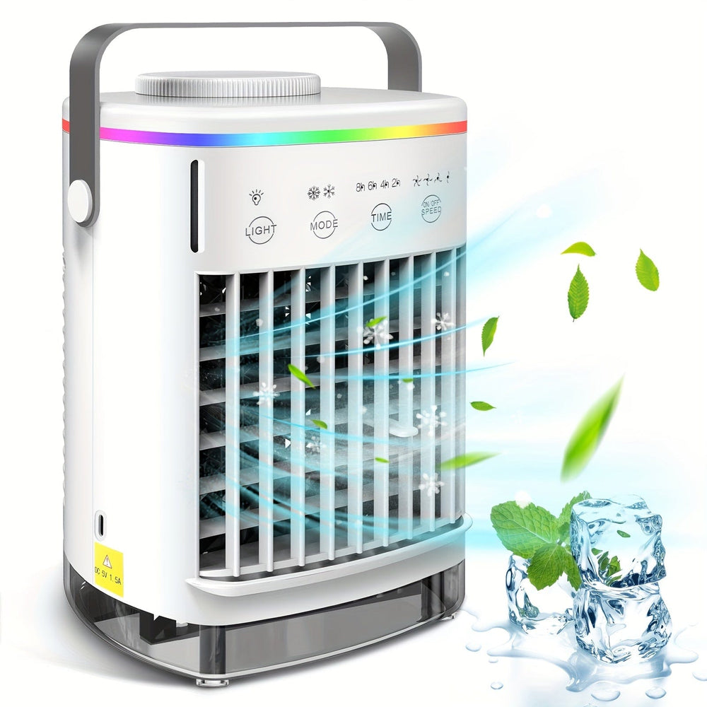 Planet Gates White Air Cooler Fan, Portable Misting Cooler Fan, Personal Space Evaporative Cooler, Humidifier, Mini USB Cooling Desktop Fan With 4 Wind Speeds For Bedroom, Travel, Office