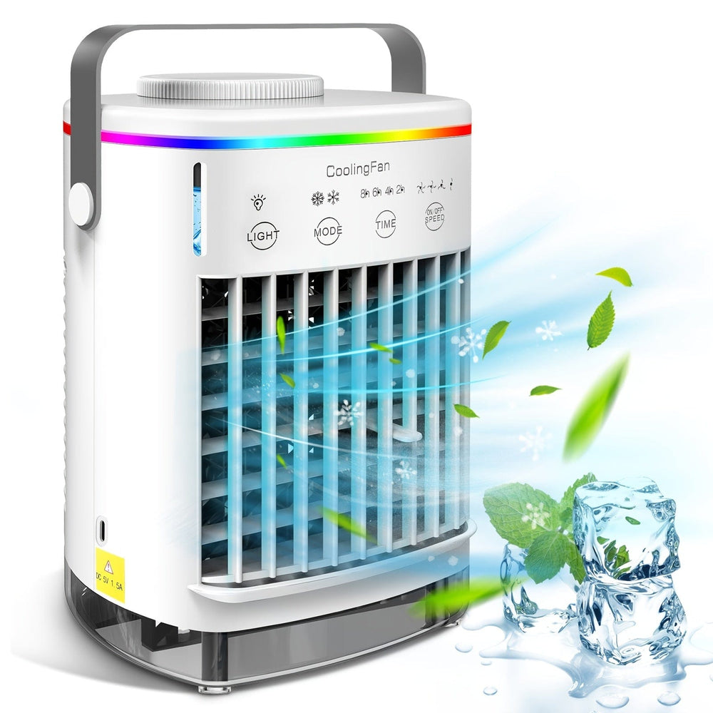 Planet Gates White Air Cooler Fan, Portable Misting Cooler Fan, Personal Space Evaporative Cooler, Humidifier, Mini USB Cooling Desktop Fan With 4 Wind Speeds For Bedroom, Travel, Office