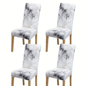 Planet Gates White And Black / Set Of 4pcs 4/6pcs Marble Pattern Chair Slipcovers, Dining Chair Cover, Furniture Protective Cover, For Dining Room Living Room Office Home Decor