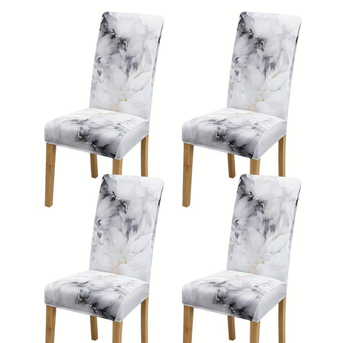 Planet Gates White And Black / Set Of 4pcs 4/6pcs Marble Pattern Chair Slipcovers, Dining Chair Cover, Furniture Protective Cover, For Dining Room Living Room Office Home Decor