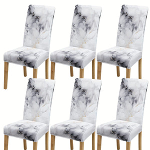 Planet Gates White And Black / Set Of 6 4/6pcs Marble Pattern Chair Slipcovers, Dining Chair Cover, Furniture Protective Cover, For Dining Room Living Room Office Home Decor