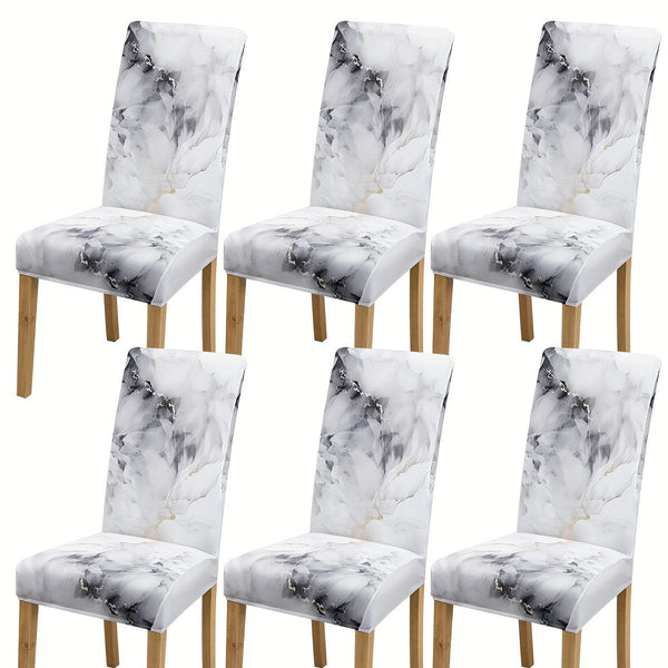 Planet Gates White And Black / Set Of 6 4/6pcs Marble Pattern Chair Slipcovers, Dining Chair Cover, Furniture Protective Cover, For Dining Room Living Room Office Home Decor