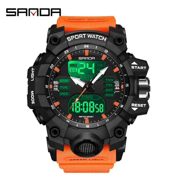 Planet Gates White and blue / No Sanda 6126 Digital LED Display Men's Watch 3ATM Water Resistant Movt Chronograph Sport Resin Strap