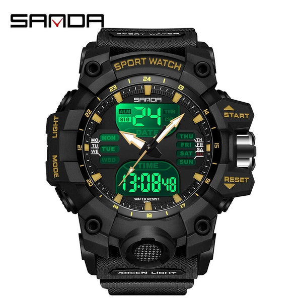 Planet Gates White and blue / No Sanda 6126 Digital LED Display Men's Watch 3ATM Water Resistant Movt Chronograph Sport Resin Strap