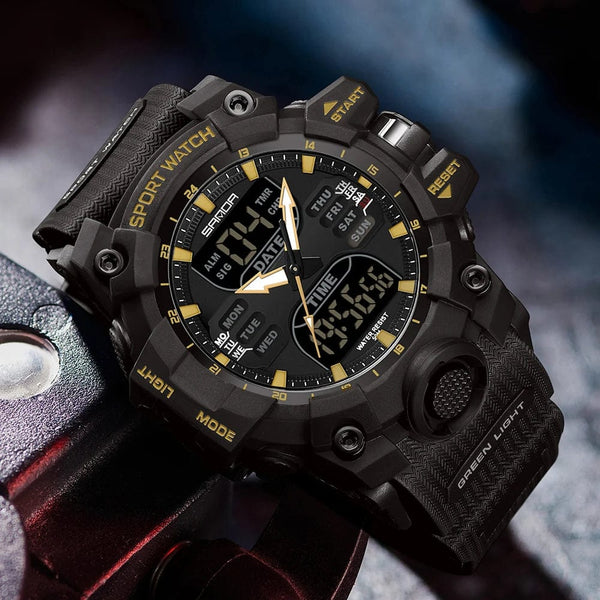 Planet Gates White and blue / No Sanda 6126 Digital LED Display Men's Watch 3ATM Water Resistant Movt Chronograph Sport Resin Strap