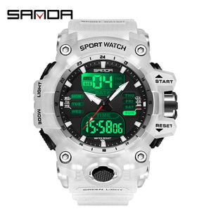 Planet Gates White and blue / No Sanda 6126 Digital LED Display Men's Watch 3ATM Water Resistant Movt Chronograph Sport Resin Strap