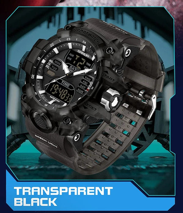 Planet Gates White and blue / No Sanda 6126 Digital LED Display Men's Watch 3ATM Water Resistant Movt Chronograph Sport Resin Strap