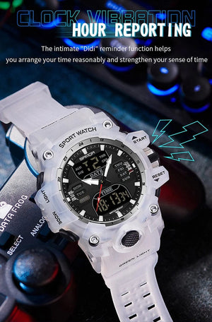 Planet Gates White and blue / No Sanda 6126 Digital LED Display Men's Watch 3ATM Water Resistant Movt Chronograph Sport Resin Strap