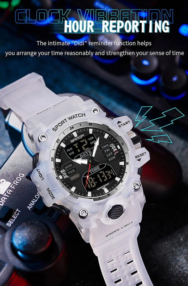 Planet Gates White and blue / No Sanda 6126 Digital LED Display Men's Watch 3ATM Water Resistant Movt Chronograph Sport Resin Strap