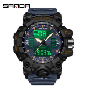 Planet Gates White and blue / No Sanda 6126 Digital LED Display Men's Watch 3ATM Water Resistant Movt Chronograph Sport Resin Strap