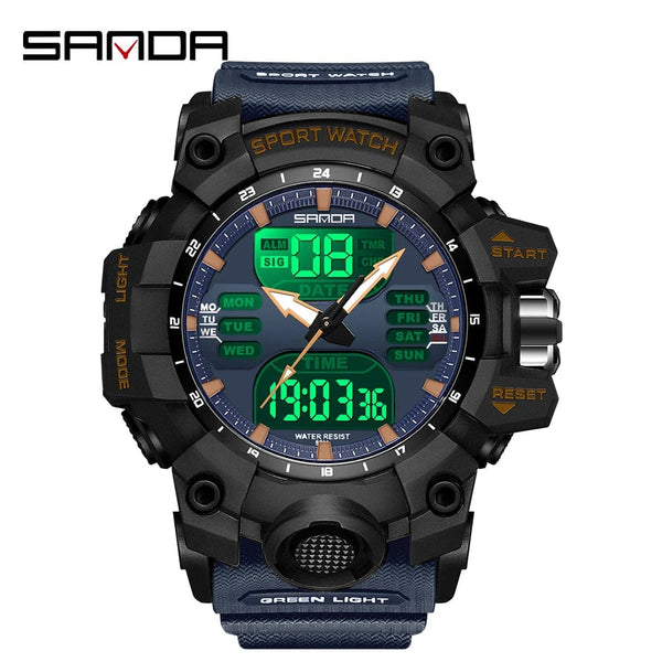 Planet Gates White and blue / No Sanda 6126 Digital LED Display Men's Watch 3ATM Water Resistant Movt Chronograph Sport Resin Strap