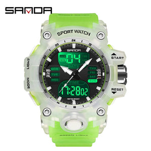 Planet Gates White and blue / No Sanda 6126 Digital LED Display Men's Watch 3ATM Water Resistant Movt Chronograph Sport Resin Strap