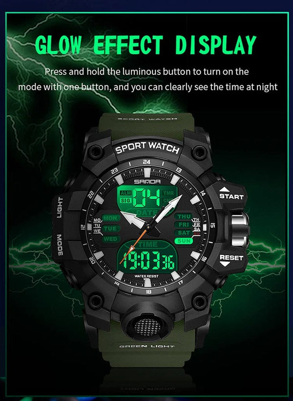 Planet Gates White and blue / No Sanda 6126 Digital LED Display Men's Watch 3ATM Water Resistant Movt Chronograph Sport Resin Strap