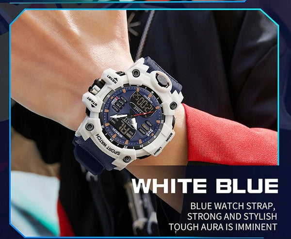 Planet Gates White and blue / No Sanda 6126 Digital LED Display Men's Watch 3ATM Water Resistant Movt Chronograph Sport Resin Strap