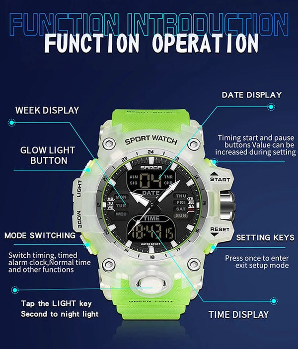 Planet Gates White and blue / No Sanda 6126 Digital LED Display Men's Watch 3ATM Water Resistant Movt Chronograph Sport Resin Strap