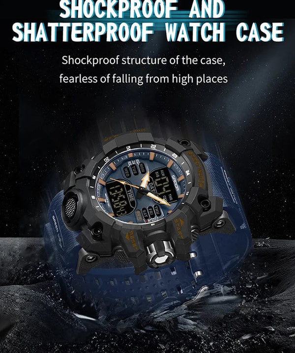 Planet Gates White and blue / No Sanda 6126 Digital LED Display Men's Watch 3ATM Water Resistant Movt Chronograph Sport Resin Strap