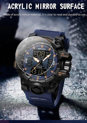 Planet Gates White and blue / No Sanda 6126 Digital LED Display Men's Watch 3ATM Water Resistant Movt Chronograph Sport Resin Strap