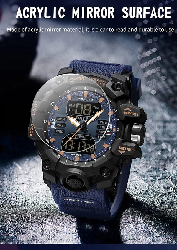 Planet Gates White and blue / No Sanda 6126 Digital LED Display Men's Watch 3ATM Water Resistant Movt Chronograph Sport Resin Strap