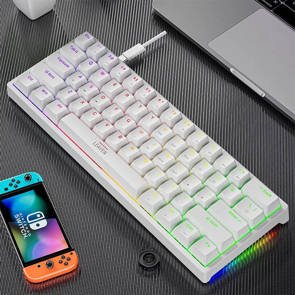 Planet Gates white / blue switch K620 Mini Backlit RGB Gaming Mechanical Keyboard Gamer Mechanic Kit 60 Percent DIY Custom PBT Keycap Hotswap Pink White USB PC