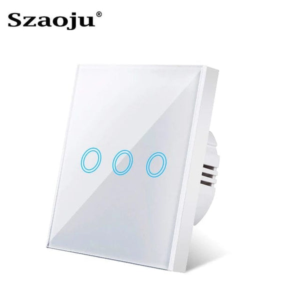 Planet Gates White bottom shell3 / CHINA Szaoju EU Touch Switch LED Crystal Glass Panel Wall Lamp Light Switch 1/2/3 Gang AC100-240V LED Sensor Switches Interruttore