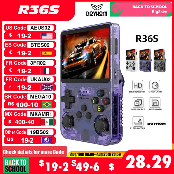 Planet Gates White BOYHOM Open Source R36S Retro Handheld Game Console Linux System 3.5 Inch IPS Screen Portable Pocket Video Player 64GB Game gift