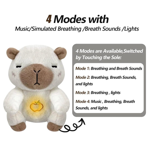 Planet Gates White Capybara / 26cm-32cm 4 Modes Baby Breathing Soothing Elephant Plush Doll Toy Sleeping Companion Music and Light Doll Sensory Stuffed Toy Kids Gift