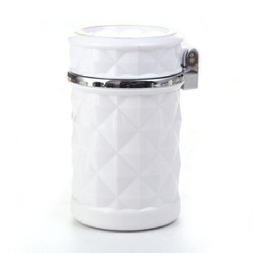 Planet Gates White Car Ashtray With LED Light Rhinestone Ashtray Car Smokeless Smoke Cup Holder Storage Auto Accessories