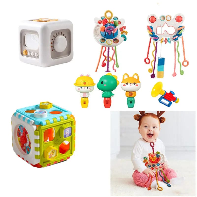 Planet Gates WHITE / CHINA Baby Montessori Toys Cube 0 6 12 Months Learning Shape Color Block Clock Kids Game Set with Puzzle Educational Gift