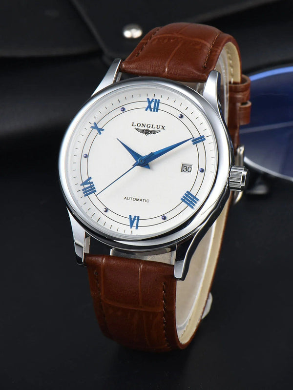 Planet Gates White coffee color Man watch automatic movement roman style wholesale automatic watch  leather waterproof date LONGLUX mechanical wrist watches