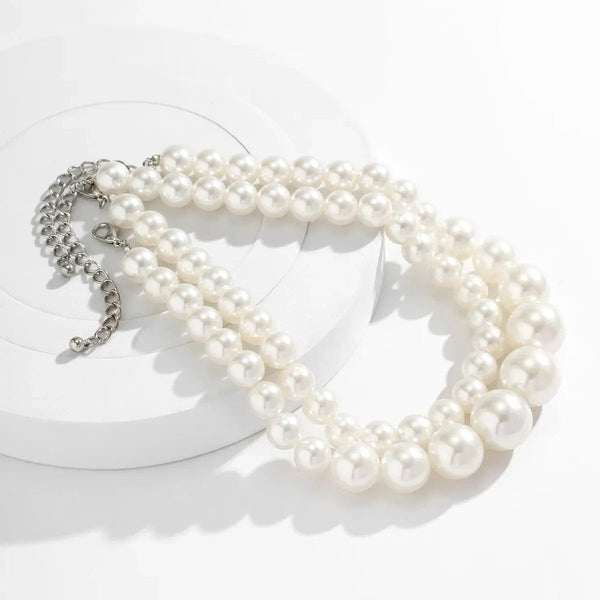 Planet Gates White color 2Pcs/Set Exaggerated Big Imitation Pearl Clavicle Chain Necklace for Women Wed Bridal Goth Beads Choker Grunge Jewelry Steampunk