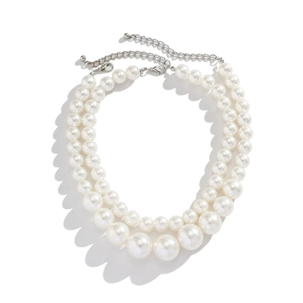 Planet Gates White color 2Pcs/Set Exaggerated Big Imitation Pearl Clavicle Chain Necklace for Women Wed Bridal Goth Beads Choker Grunge Jewelry Steampunk
