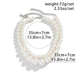 Planet Gates White color 2Pcs/Set Exaggerated Big Imitation Pearl Clavicle Chain Necklace for Women Wed Bridal Goth Beads Choker Grunge Jewelry Steampunk