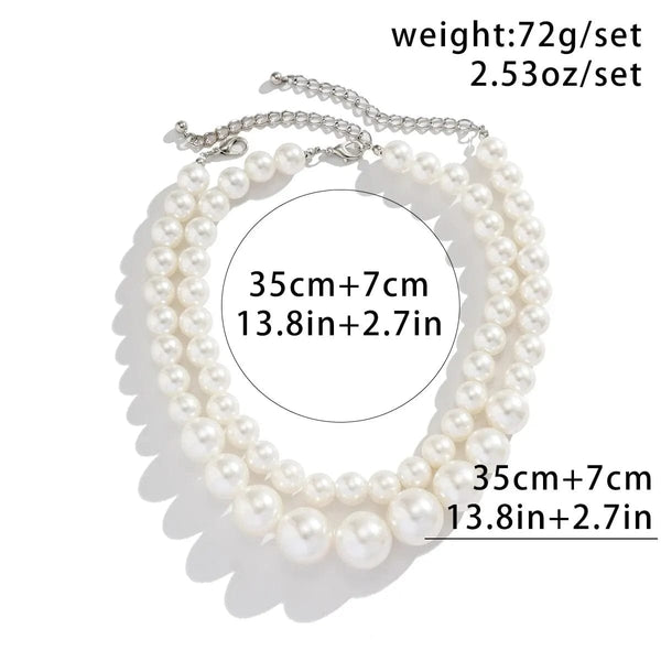 Planet Gates White color 2Pcs/Set Exaggerated Big Imitation Pearl Clavicle Chain Necklace for Women Wed Bridal Goth Beads Choker Grunge Jewelry Steampunk