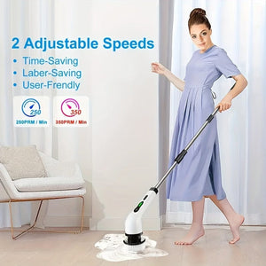 Planet Gates White Cordless Electric Spin Scrubber with 7 Rechargeable Brush Heads Long Handle for Bathroom Kitchen Bathtub Tile Shower Car Cleaning Supplies