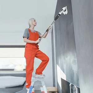 Planet Gates White Cordless Electric Spin Scrubber with 7 Rechargeable Brush Heads Long Handle for Bathroom Kitchen Bathtub Tile Shower Car Cleaning Supplies