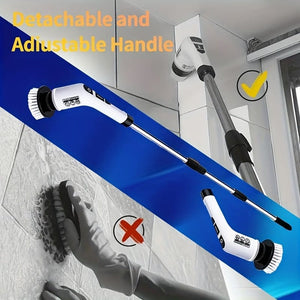 Planet Gates White Cordless Electric Spin Scrubber with 7 Rechargeable Brush Heads Long Handle for Bathroom Kitchen Bathtub Tile Shower Car Cleaning Supplies