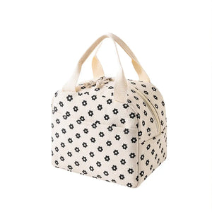 Planet Gates WHITE Cute Floral Printed Food Handbags Portable Thermal Lunch Bag Durable Waterproof Office Cooler Ice Insulated Case Camping Ins Bag