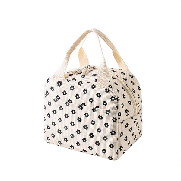 Planet Gates WHITE Cute Floral Printed Food Handbags Portable Thermal Lunch Bag Durable Waterproof Office Cooler Ice Insulated Case Camping Ins Bag