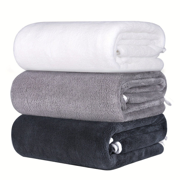 Planet Gates White+dark Gray+light Gray 3pcs Microfiber Bath Towel Set, Lightweight Quick Drying Bath Towels, Super Absorbent & Breathable, High Quality Coral Velvet Bath Towel Sets, Ultra Soft Towel Set For Bathroom, Fitness, Travel, Yoga