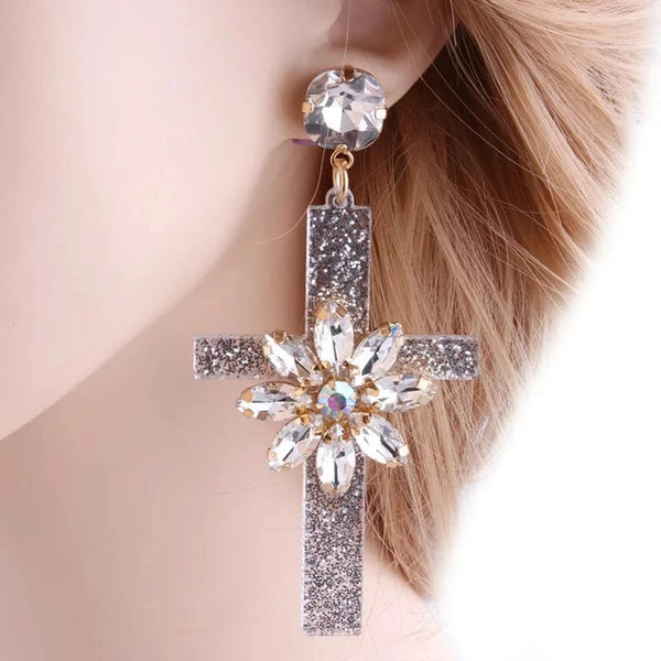 Planet Gates white Drop Resin Cross Earrings Brand Crystal Big Earring Large Long Brinco Ear Accessories Oorbellen Christmas Gift jewelr