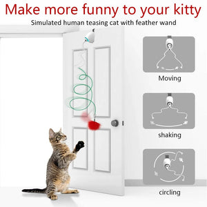 Planet Gates WHITE Electric Cat Toy Rope Automatic Teaser Cat String Toys Hanging Door Interactive Kitten Game Toy Random Swing Cat Catching Sticks