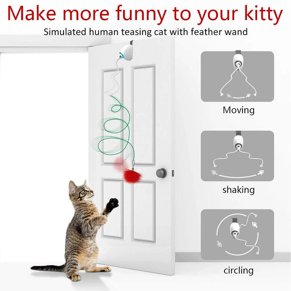 Planet Gates WHITE Electric Cat Toy Rope Automatic Teaser Cat String Toys Hanging Door Interactive Kitten Game Toy Random Swing Cat Catching Sticks