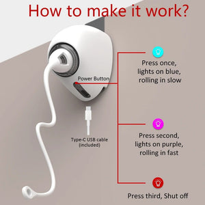 Planet Gates WHITE Electric Cat Toy Rope Automatic Teaser Cat String Toys Hanging Door Interactive Kitten Game Toy Random Swing Cat Catching Sticks