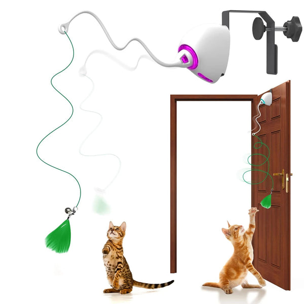 Planet Gates WHITE Electric Cat Toy Rope Automatic Teaser Cat String Toys Hanging Door Interactive Kitten Game Toy Random Swing Cat Catching Sticks