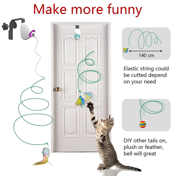 Planet Gates WHITE Electric Cat Toy Rope Automatic Teaser Cat String Toys Hanging Door Interactive Kitten Game Toy Random Swing Cat Catching Sticks