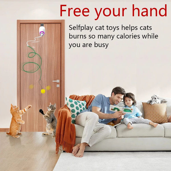 Planet Gates WHITE Electric Cat Toy Rope Automatic Teaser Cat String Toys Hanging Door Interactive Kitten Game Toy Random Swing Cat Catching Sticks