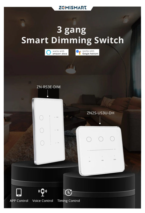 Planet Gates White EU type Zemismart Tuya Zigbee Smart Dimmer Switch 3 Gang Smart Life APP Remote Control US EU Standard Light Switch Percentage Control