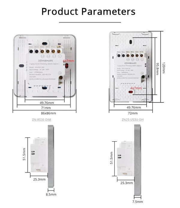 Planet Gates White EU type Zemismart Tuya Zigbee Smart Dimmer Switch 3 Gang Smart Life APP Remote Control US EU Standard Light Switch Percentage Control