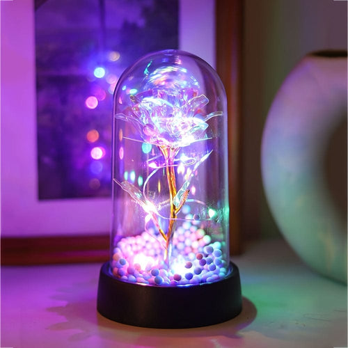 Planet Gates White Flower 1pc Simulated Golden Leaf Rose Flower Decorative Night Lamp, Creative Flower Light For Indoor Desktop/Bedside Decoration With Battery, Perfect Roses Gift For Valentine's Day, Mother's Day, Weddings Anniversary